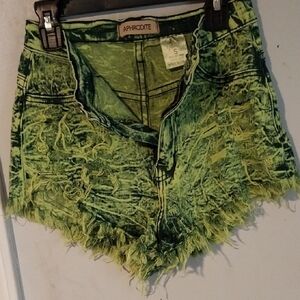 Aphrodite Vibrant Green Distressed Jean Shorts
